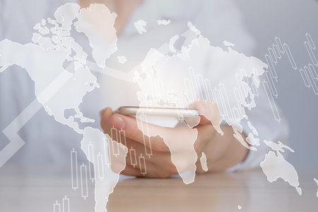 The concept of global business growth around the world on a world map. Close up.