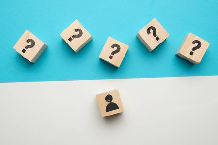 Online consultation concept with icons on wooden blocks. Close up.の写真素材