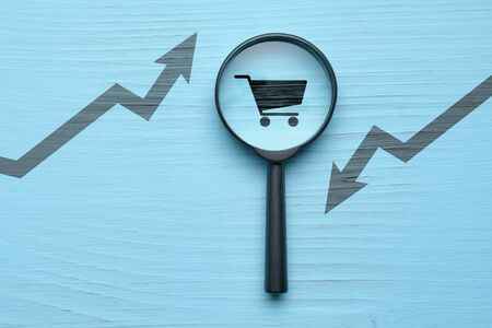The concept of research on the growth and fall of sales. Close up.の写真素材