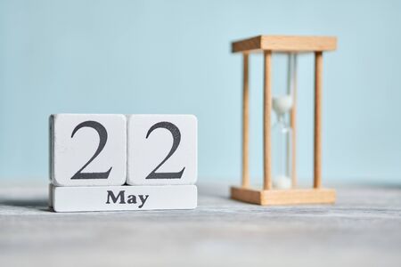 22 twenty second day May Month Calendar Concept on Wooden Blocks. Close up.の写真素材