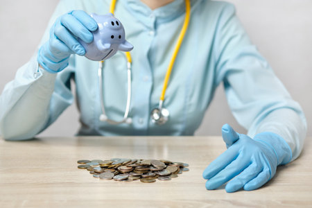The concept of spending savings from a piggy bank on health. Close up.