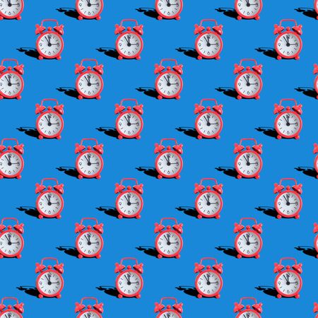 Seamless pattern of analog watches on a blue background. Close up.の写真素材