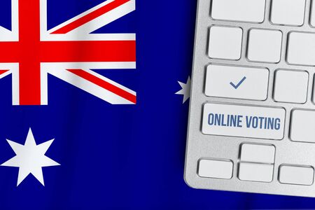 Online voting concept in Commonwealth of Australia. Keyboard near country flagの写真素材