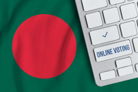 Online voting concept in People Republic of Bangladesh. Keyboard near country flag.の写真素材