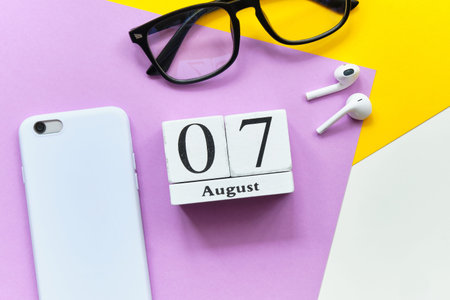 7st august - seventh day month calendar concept on wooden blocks.