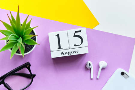 15th august - fifteenth day month calendar concept on wooden blocksの写真素材
