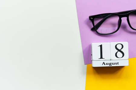 18th august - eighteenth day month calendar concept on wooden blocks with copy spaceの写真素材