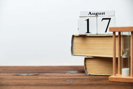 17th august - seventeenth day month calendar concept on wooden blocks with copy spaceの写真素材