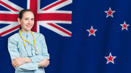 New Zealand healthcare concept with doctor on background. Medical insurance, work or study in the countryの写真素材