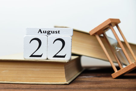 22nd august - Twenty second day month calendar concept on wooden blocks