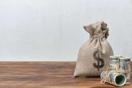 Money bag on white background with copy space.の写真素材