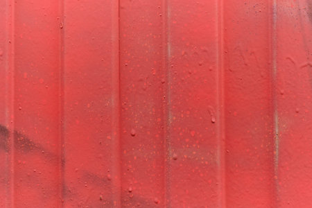 Red old metal siding wall close up