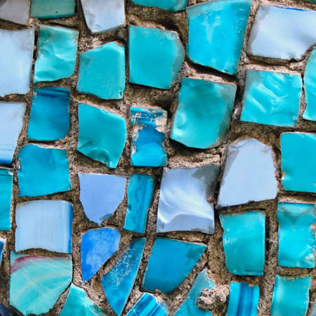 Background from Mosaics of blue color from tiles of different shapes.の写真素材