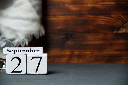 twenty seventh day of autumn month calendar september with copy spaceの写真素材