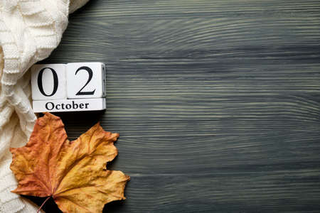 second day of autumn month calendar october with copy space.の写真素材