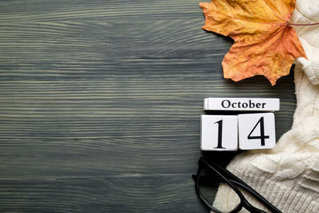fourteenth day of autumn month calendar october with copy space.の写真素材
