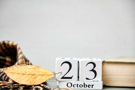 twenty third day of autumn month calendar october with copy space.の写真素材