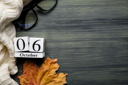 sixth day of autumn month calendar october with copy space.の写真素材