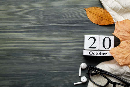 twentieth day of autumn month calendar october with copy space.の写真素材