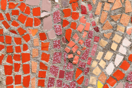 Background and texture of crushed tiles in a multicolored mosaic.の写真素材