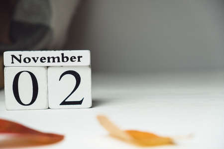 second day of autumn month calendar November with copy space.の写真素材
