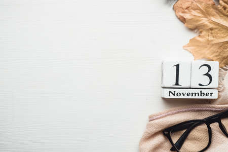 thirteenth day of autumn month calendar November with copy space.の写真素材