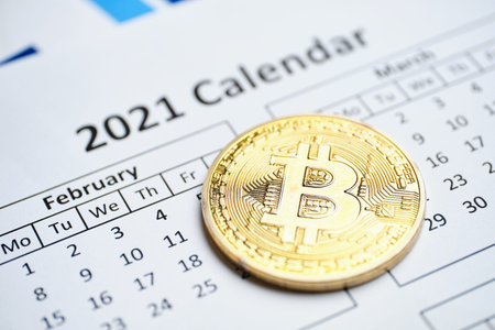 Bitcoin cryptocurrency concept in 2021 on the calendar.