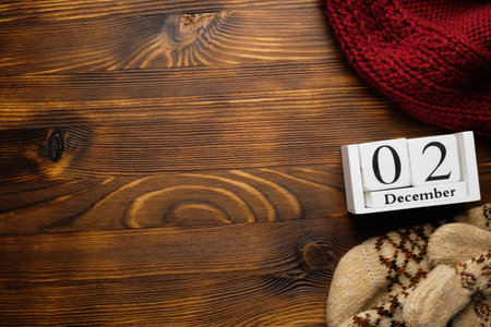 second day of winter month calendar december with copy space.
