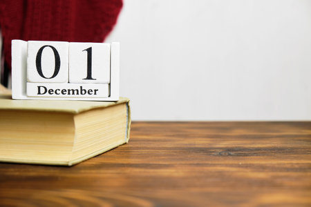 first day of winter month calendar december with copy space.