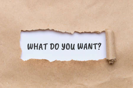 Handwritten question what do you want concept on paper.の写真素材