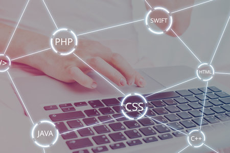The concept of different codes of programming languages in a digital image.