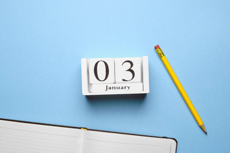third day of winter month calendar january.の写真素材