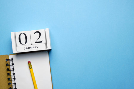 second day of winter month calendar january with copy space.の写真素材