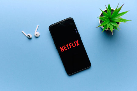 Netflix streaming service on a mobile phone screen. russia, st.petersburg, 8 december 2020.