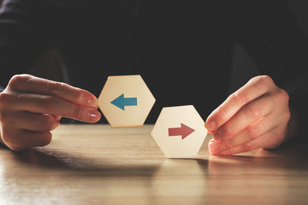 Different opinions or alternative concept with abstract arrows.