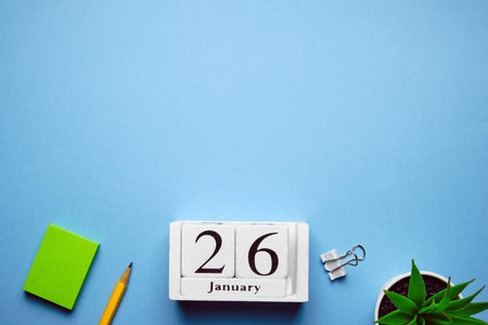 twenty sixth day of winter month calendar january with copy space.