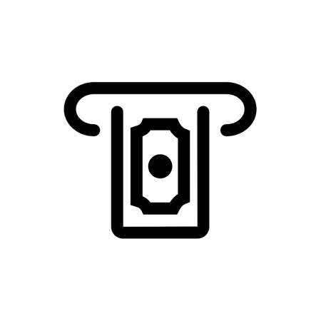 Receiving money from an ATM outline icon isolated on white background.のイラスト素材
