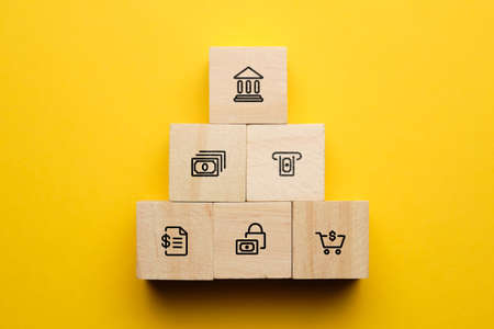Opportunity concept, banking system services on wooden blocks.の写真素材