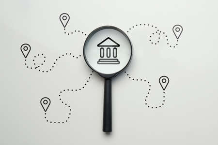 Nearest bank search concept with path to follow.の写真素材
