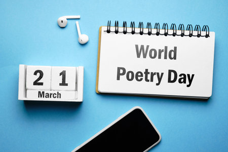 World Poetry Day of Spring month calendar march.
