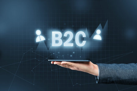 B2C concept. Business to consumer graphic inscription over the smartphone.