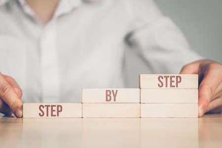 Business Woman Lined Ladder With Step By Step Concept.の写真素材