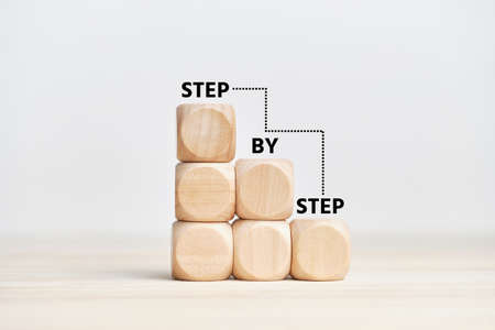 Business concept with strategy step by step on the stairs.の写真素材