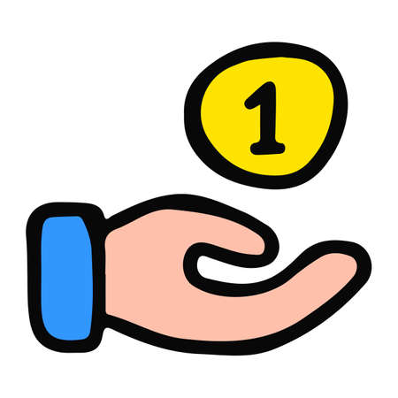 person hand under the coin person hand under the coin hand drawn doodle isolatedのイラスト素材