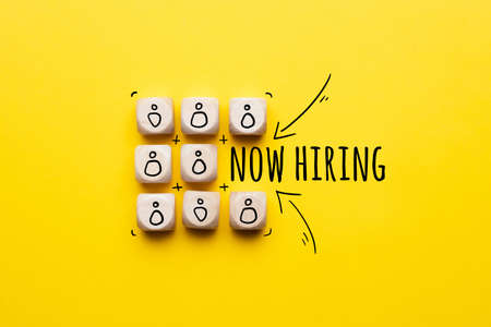 Concept is now hiring. Abstract staff icons on diceの写真素材