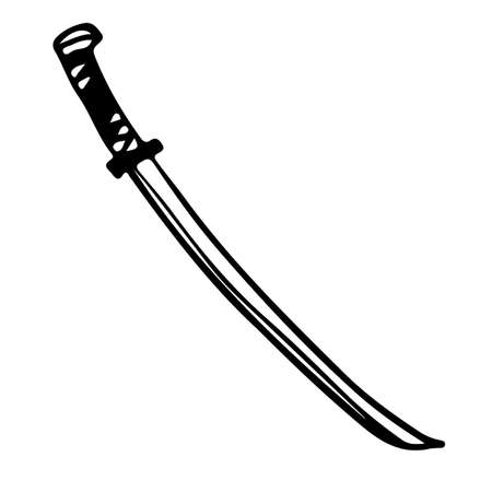 Katana japanese sword in doodle style isolated.のイラスト素材