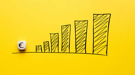 Euro currency rate growth concept with drawn charts.の写真素材