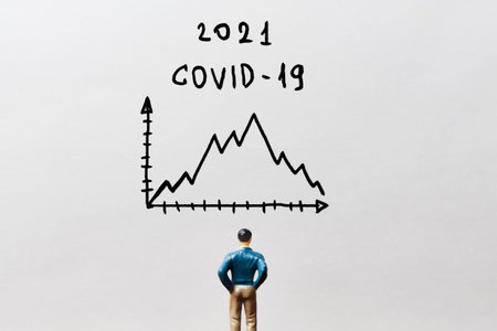 The concept of the dynamics of the COVID-19 coronavirus pandemic in 2021 on the chart.の写真素材
