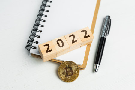 Bitcoin cryptocurrency concept on the global internet in 2022 year.の写真素材