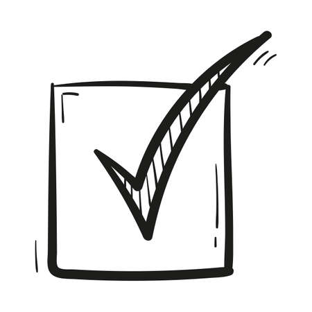 Hand drawn check mark icon in doodle style isolated.のイラスト素材